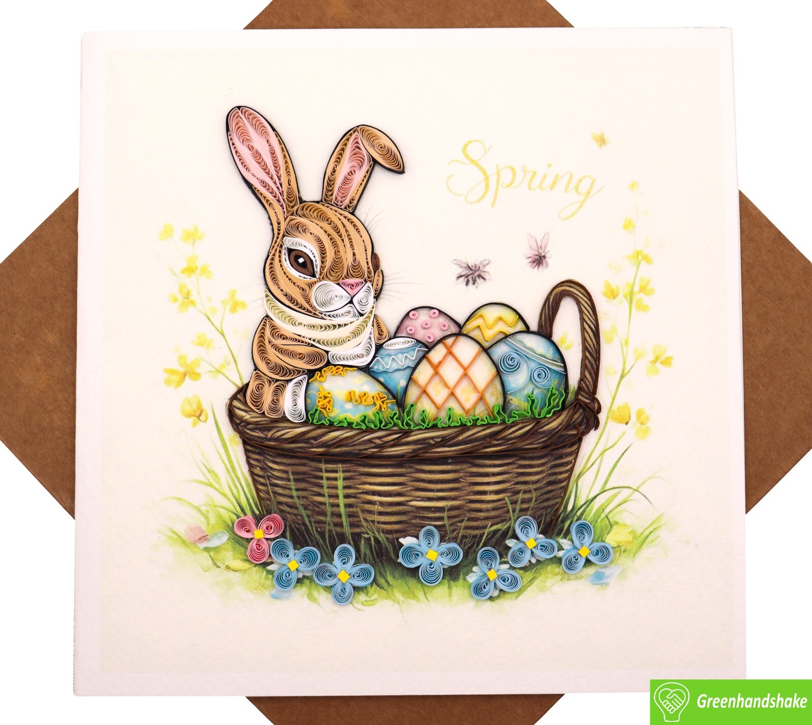 Bunny’s Basket Delight Quilling Greeting Card - Unique Handmade Art. gallery