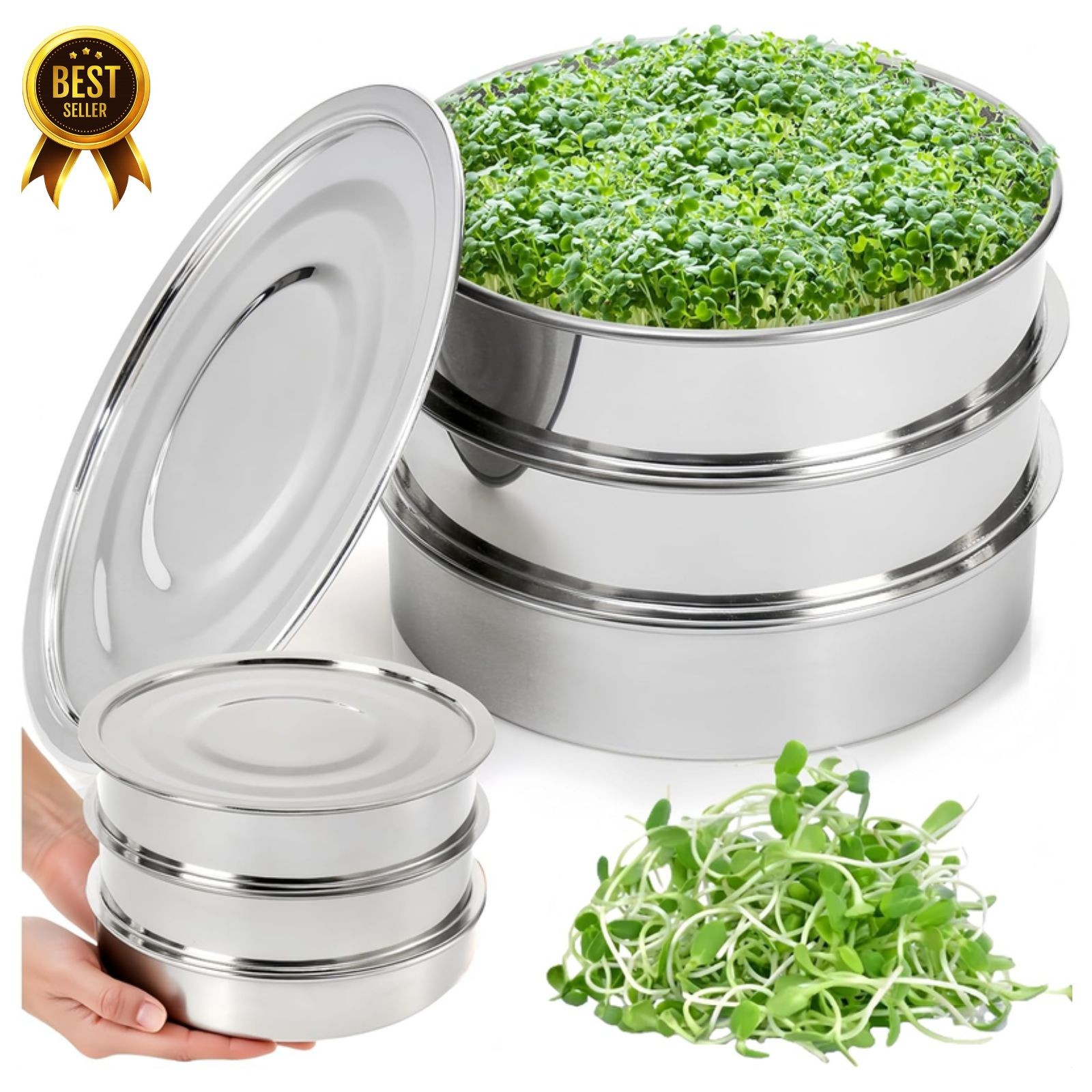 3 Tier Stainless Steel Seed Sprouting Kit 9in Stackable Mesh Tray Grower gallery