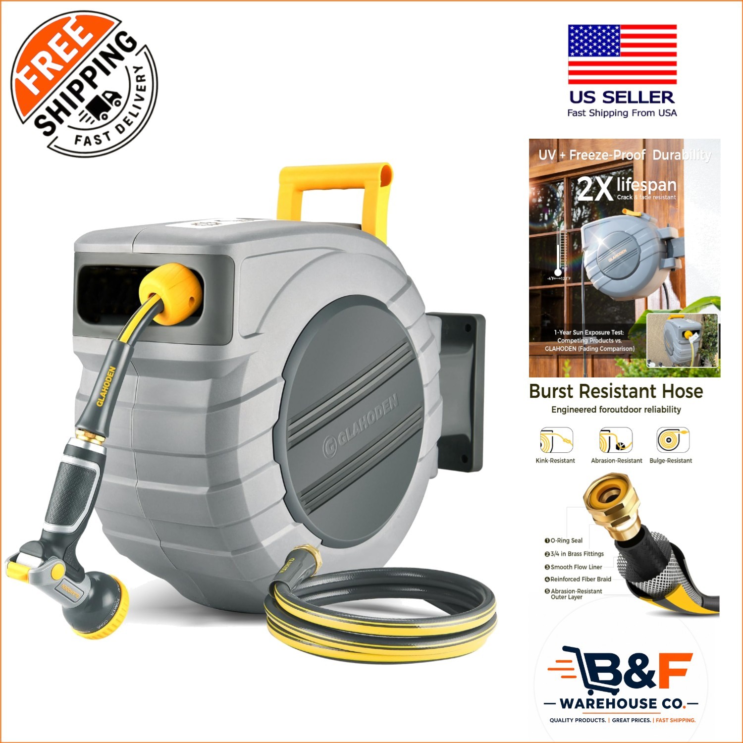Durable 5/8 in x 65 ft Retractable Hose Reel with Heavy-Duty Wall Mount System gallery