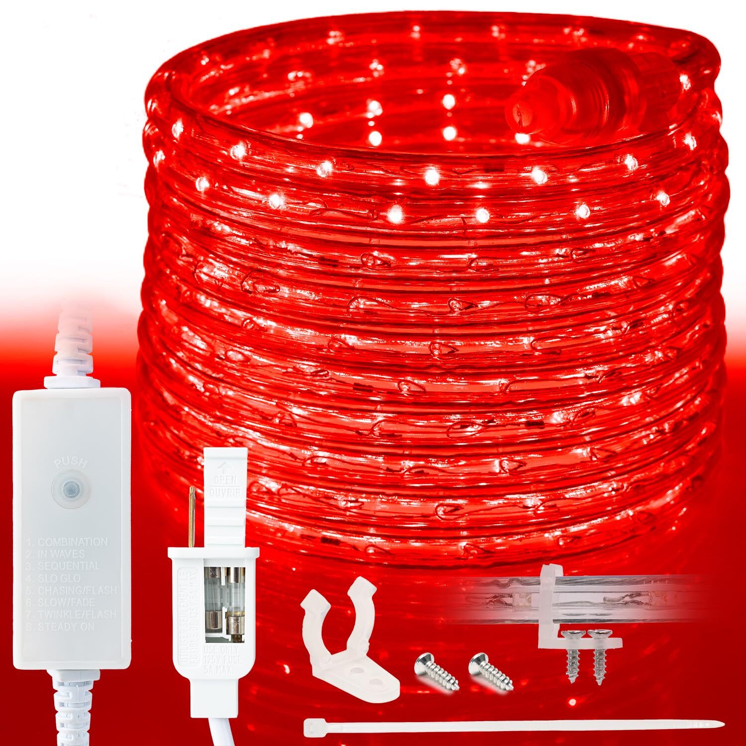 Red 8-Mode LED Outdoor Waterproof Rope Light 10' 25' 50' 100' 150' 300' ft gallery