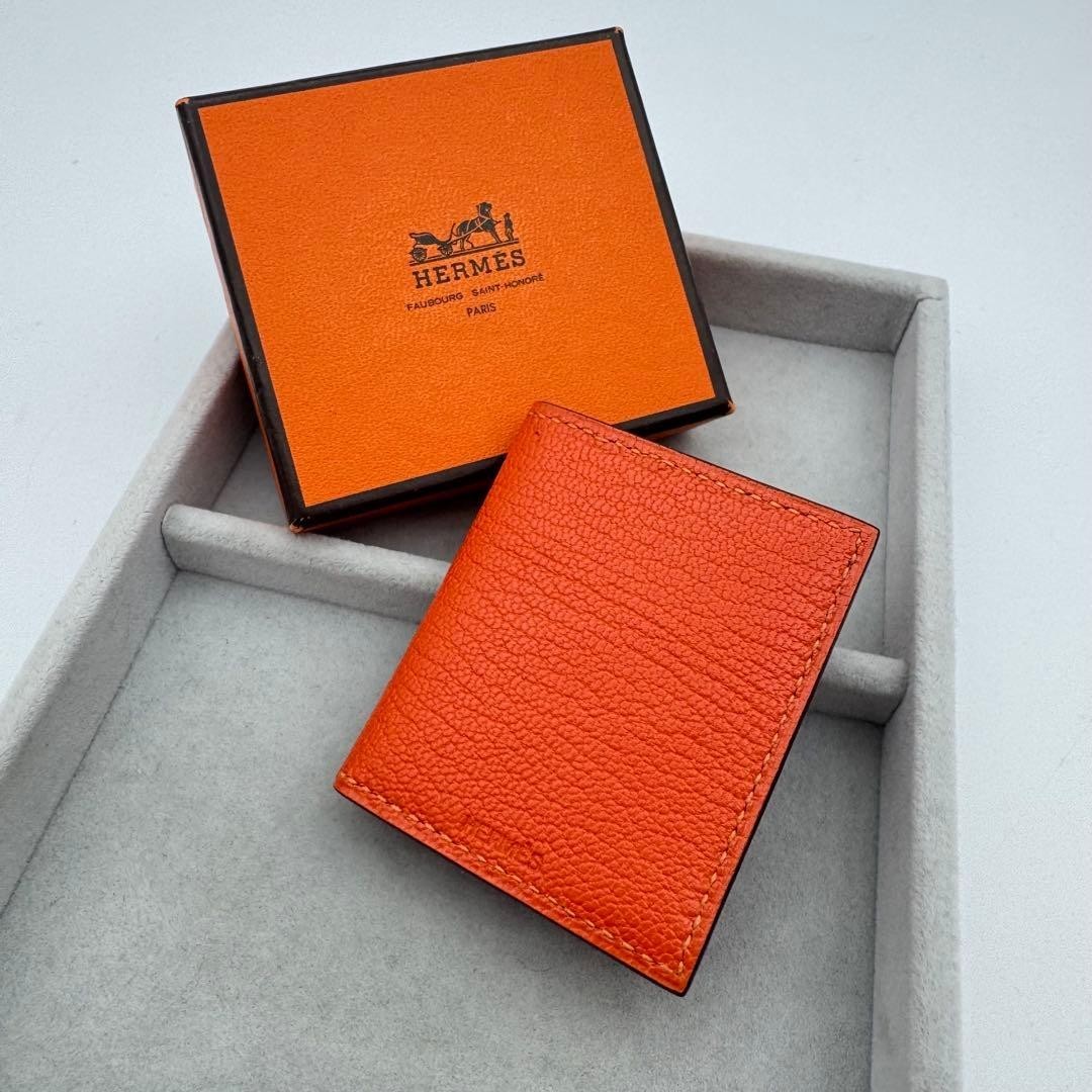 Hermes Leather Folding Picture Frame Mini Photo Case Holder Orange 6×5cm gallery