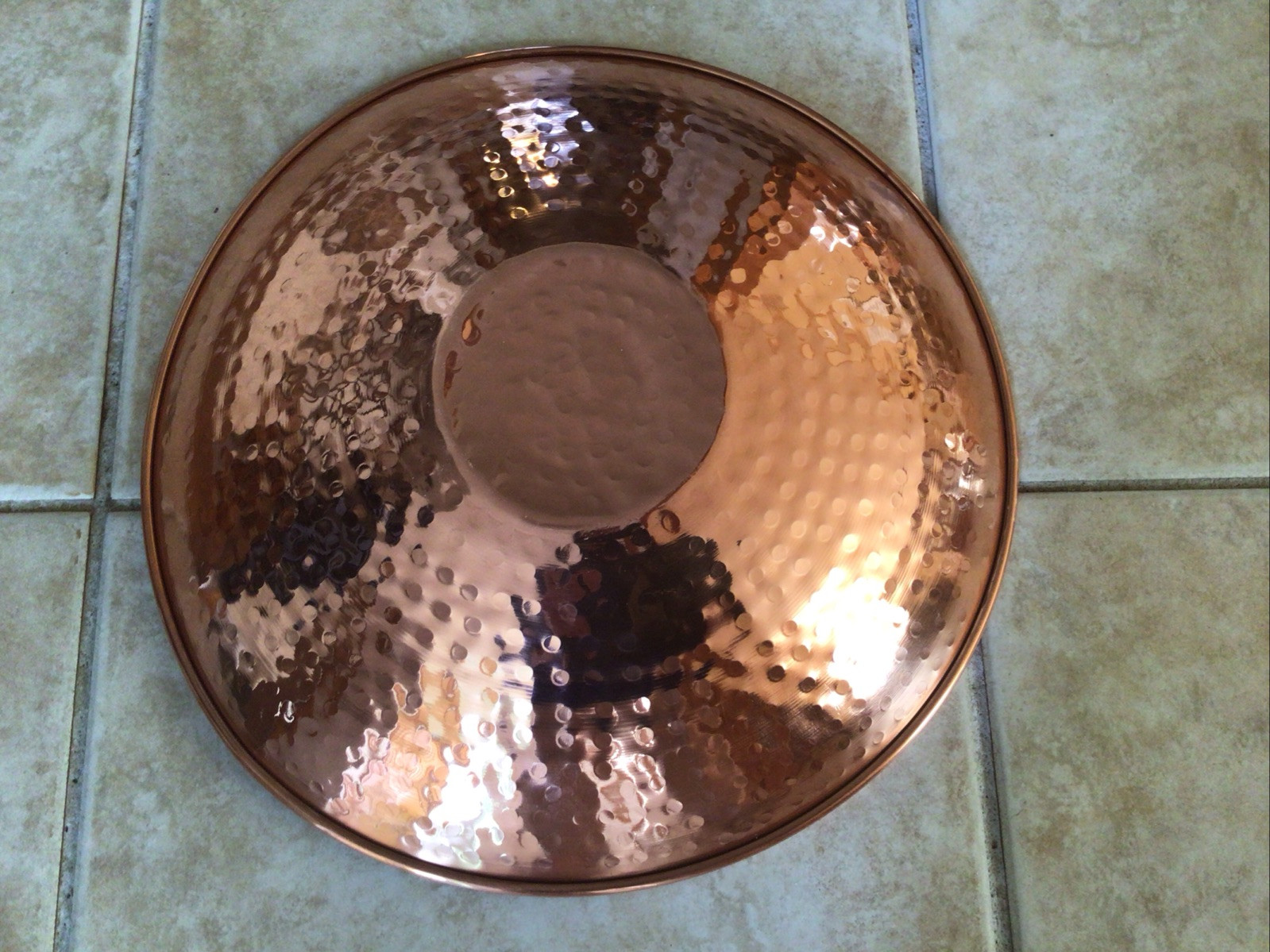 Good Directions Hand Hammered Rimless Polished Copper Bowl Center Piece Only gallery