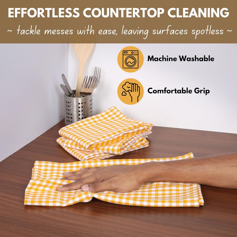 Native Fab 4 Pack Yellow Gingham Cotton Dish Towels 16"x26" Absorbent Kitche... gallery