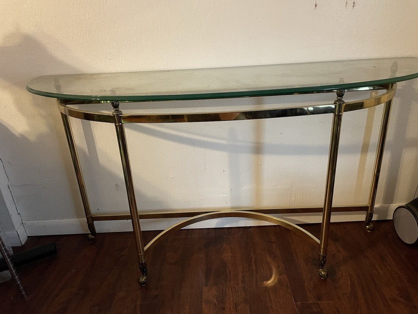 Modern Semicircle Glass Gold Metal Console Table 54x16x36in Polished Finish gallery