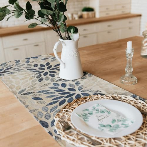 Snycler 13x48 Inch Table Runner Navy Blue Dahlia Pinnata Flower Table Runners gallery