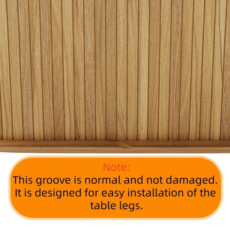 Extendable Dining Table Seats 6, Arc Shape Striped Legs, MDF, Natural gallery