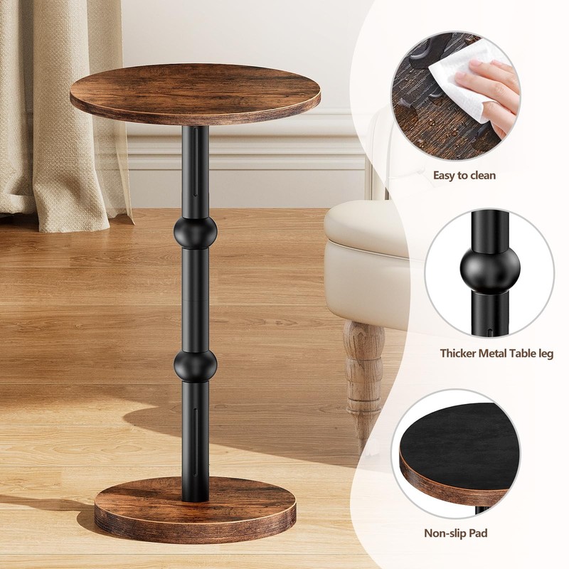 Drink Table, Small Round Side Table for Small Spaces,Round End Tables Metal leg gallery