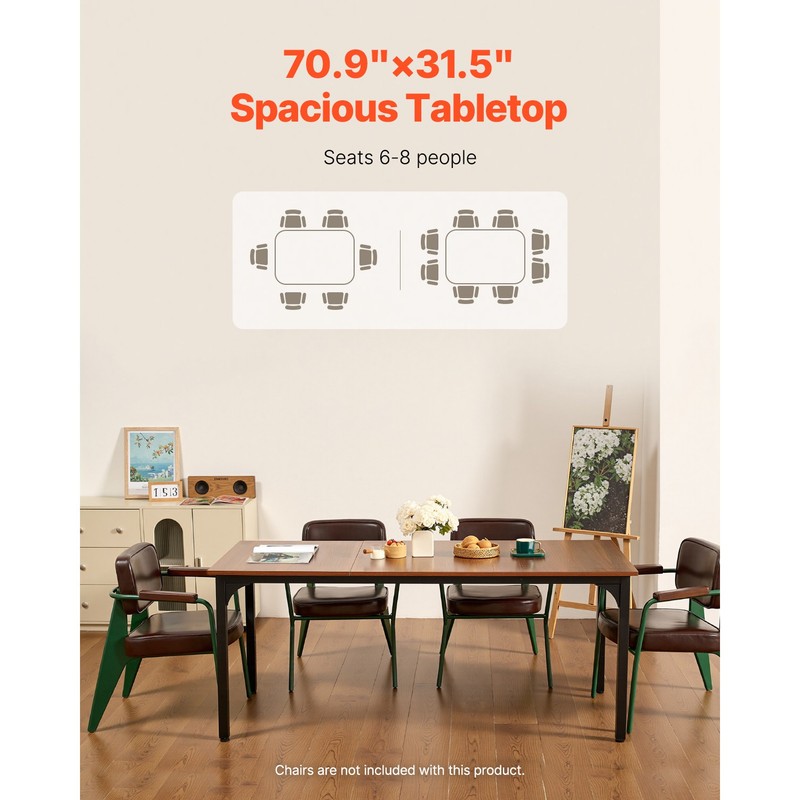 71in Rectangle Dining Table Wood Kitchen Table for 6-8 Person Brown (Only Table) gallery