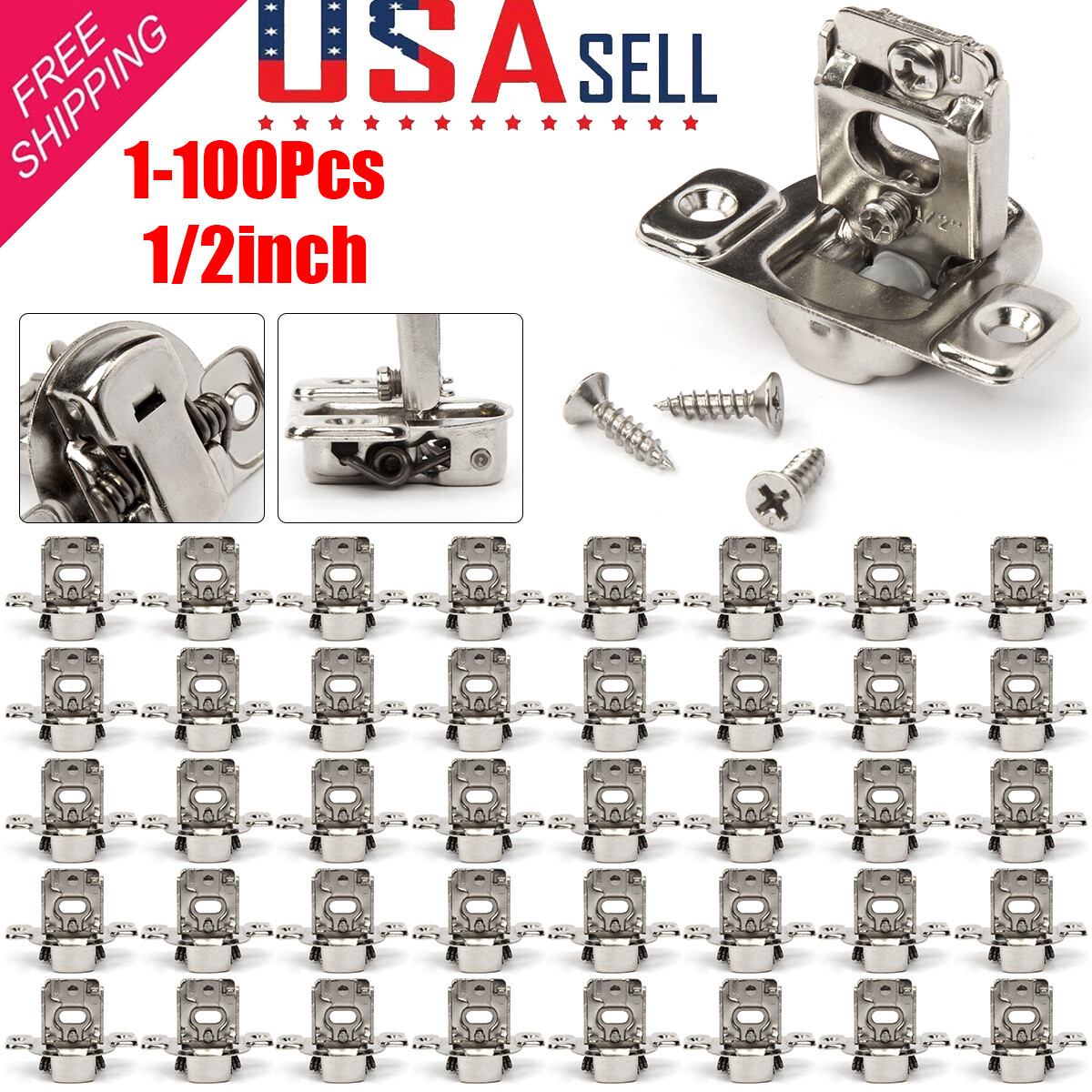 Lot Cabinet Hinges 1/2" Overlay Soft Close Face Frame 105° Compact Handware gallery