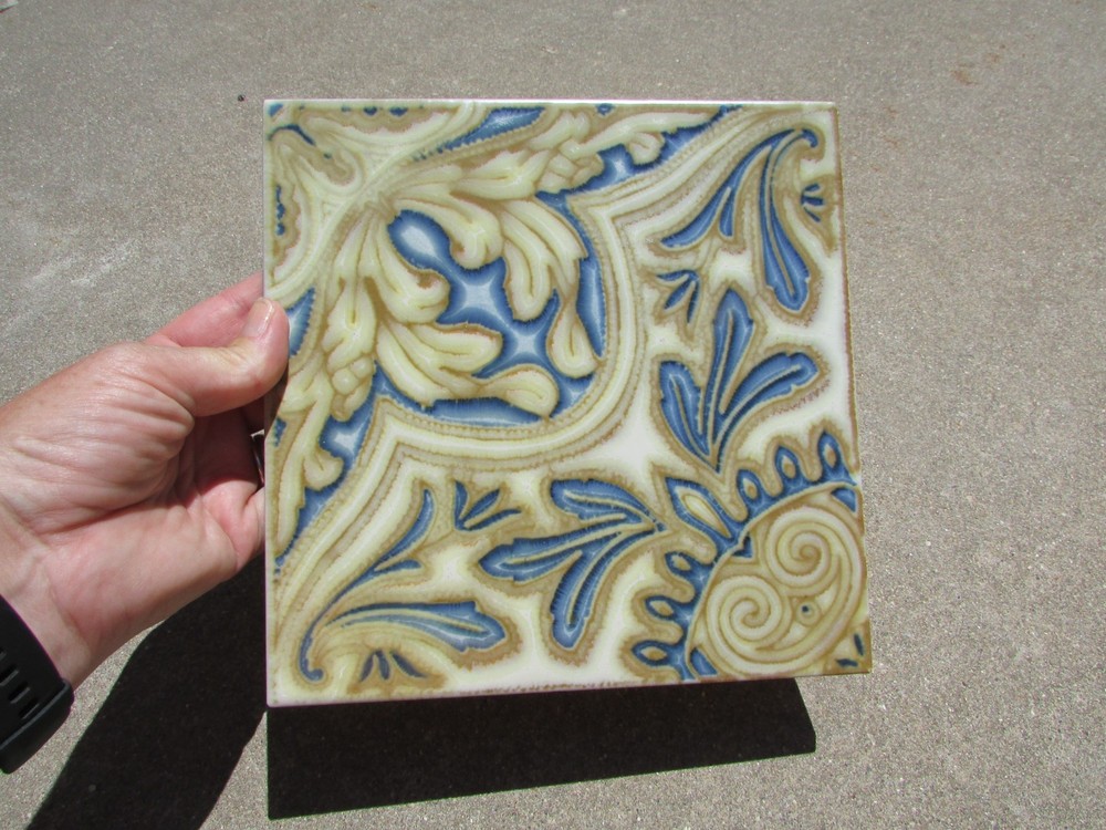 Beige Brown Blue White Patterned 8" Square Tile ITALY P72-73 Home Decor Accent