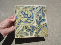 Beige Brown Blue White Patterned 8″ Square Tile ITALY P72-73 Home Decor Accent