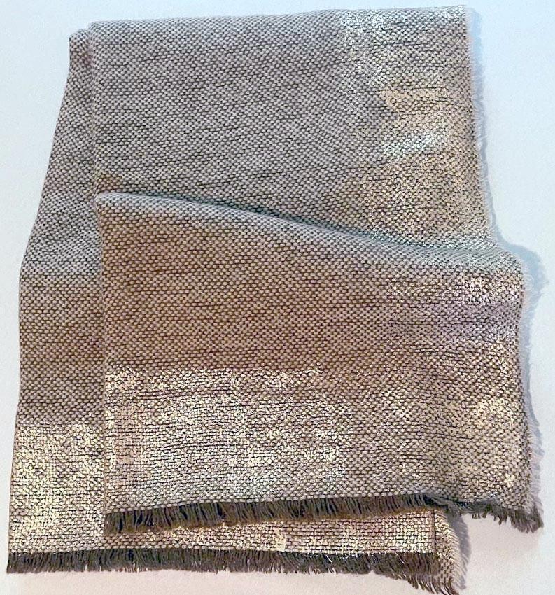 Sferra Stilo Brown/Metallic Gold Accent Throw Alpaca Wool Blend 51x71" Italy New gallery