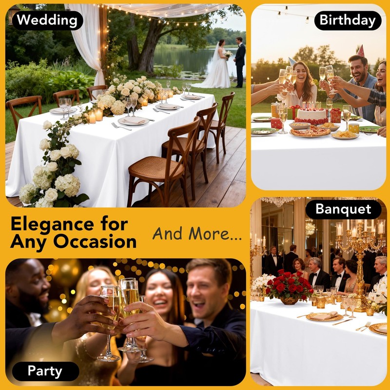 10-Pack White Tablecloths for Rectangle Tables, 60 x 102 Inches, Stain-Resist... gallery