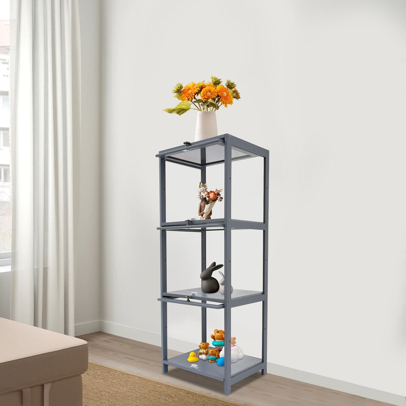 3-Tier Bamboo & Acrylic Display Case for Collectibles and Ornaments 40×32×106 cm gallery