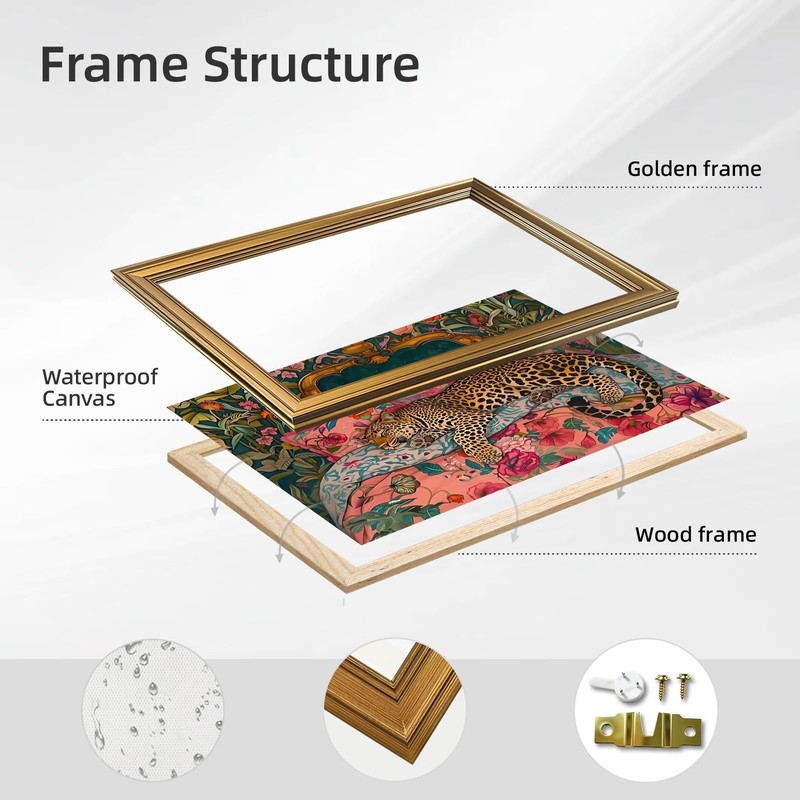 Gold Framed Sleeping Leopard Wall Art Luxury Jungle Colorful Cheetah Animal P... gallery