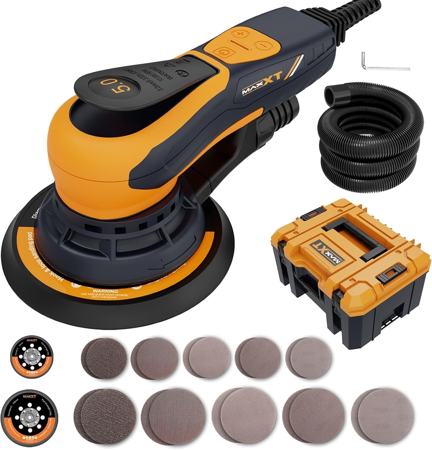 MAXXT Random Orbital Sander,brushless motor,5/6 inch pads,with tool case(orange) gallery