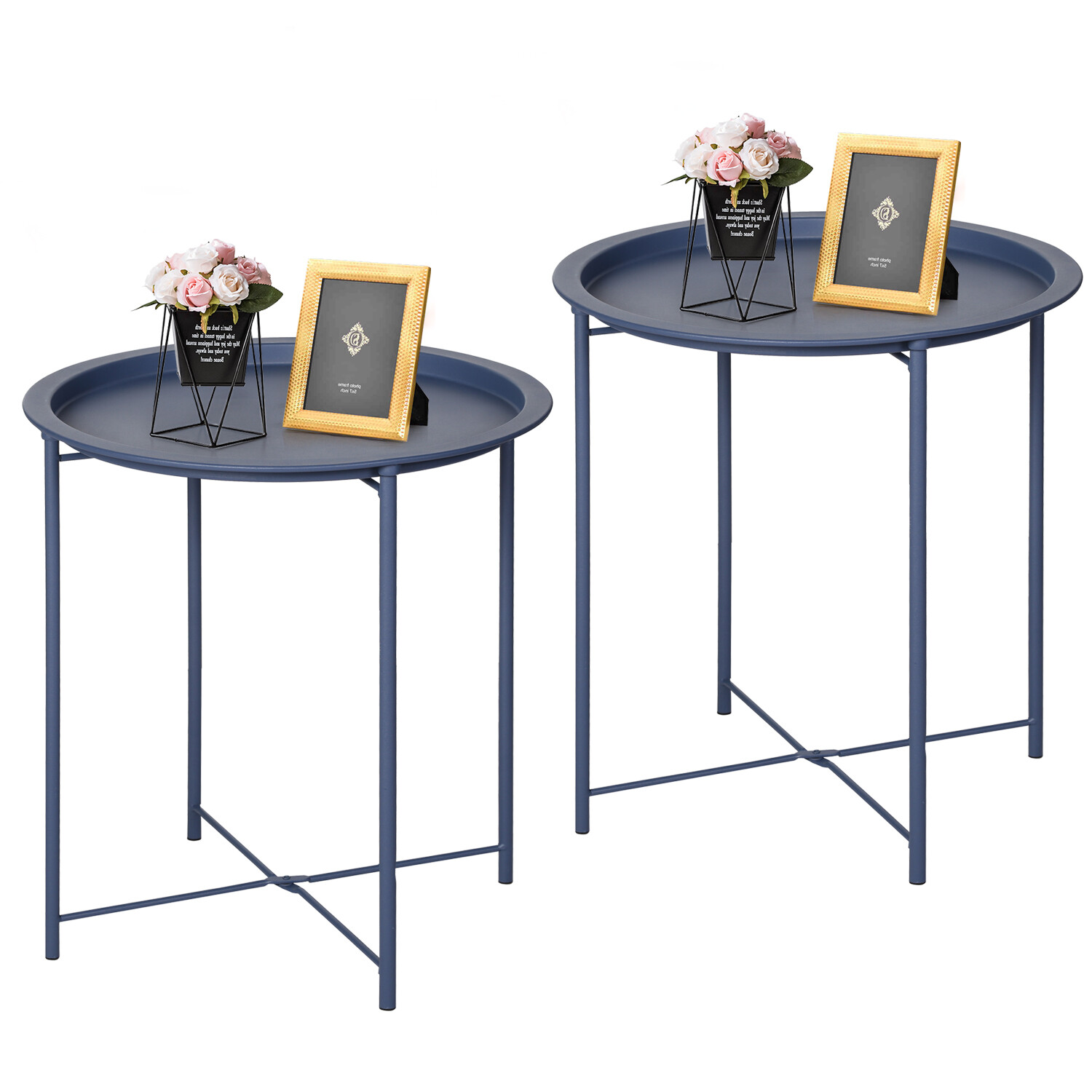 Set of 2 Round End Side Table Living Room Small Metal Coffee Table Nightstands gallery
