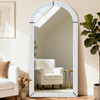 Arched Solid Wood Full Length Mirror 76"x34" - Rustic White Floor & Wall Mount gallery