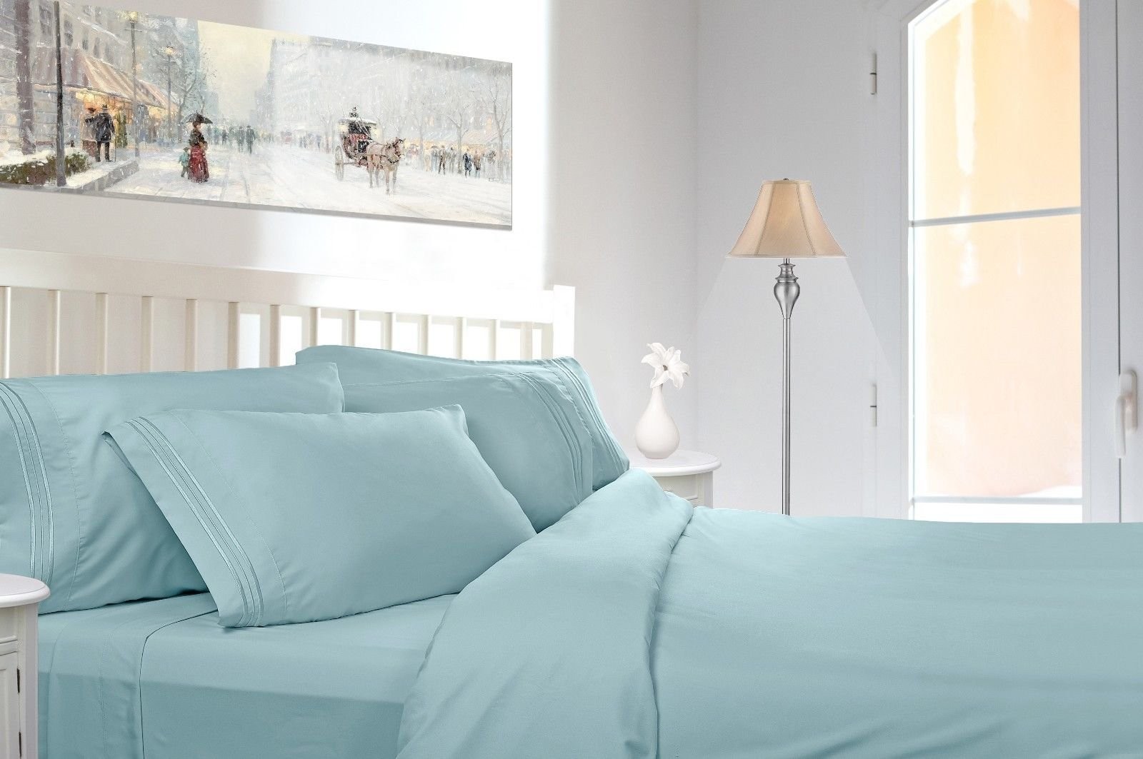 Embroidered Blue - Lux Decor Bed Sheets- HIGHEST QUALITY Extra Brushed gallery