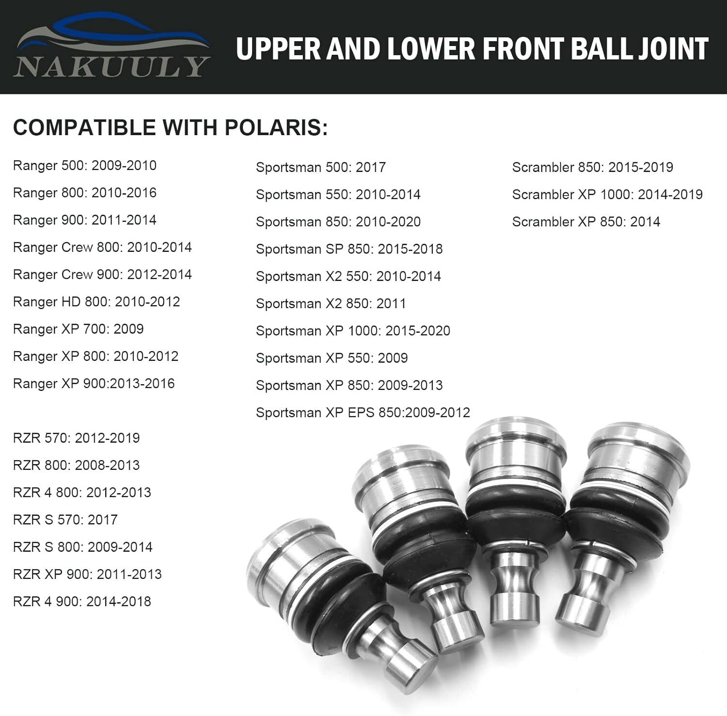 Upper and Lower Front Ball Joint 4 Pcs Compatible with Polaris RZR 570 800 gallery