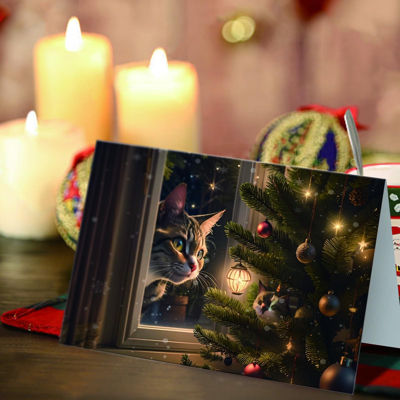24 Pack Cat Christmas Cards with Envelopes & Stickers, 4 x 4 x 6 inches gallery