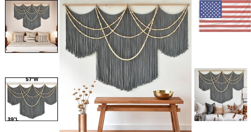 Large Macrame Wall Tapestry 57" W x 39" L - Eco-Friendly Bohemian Decor gallery