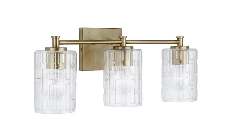 Capital Lighting 3-Light Vanity, Aged Brass/Clear Embossed - 138331AD-491 gallery