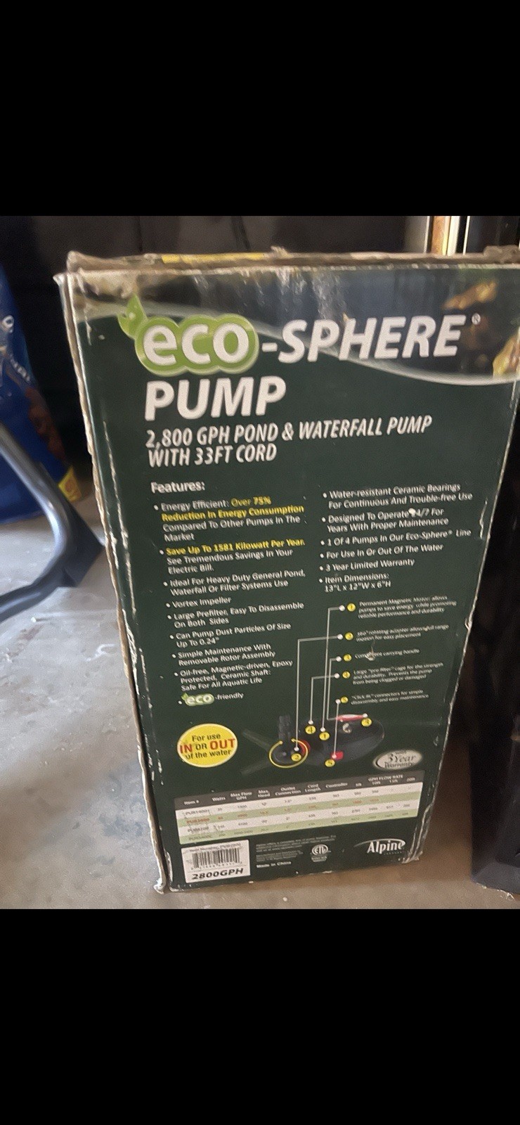 Alpine Eco-Sphere Pond & Waterfall Pump 2800 GPH Submersible Energy Efficient gallery
