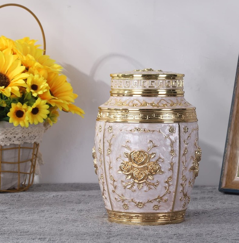 Medium Urn for Human Ashes - Rose Flower Cremation - Gold gallery