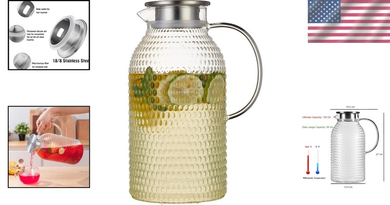 Versatile 100 Oz Borosilicate Glass Pitcher with Filter Lid for Iced Tea & More gallery