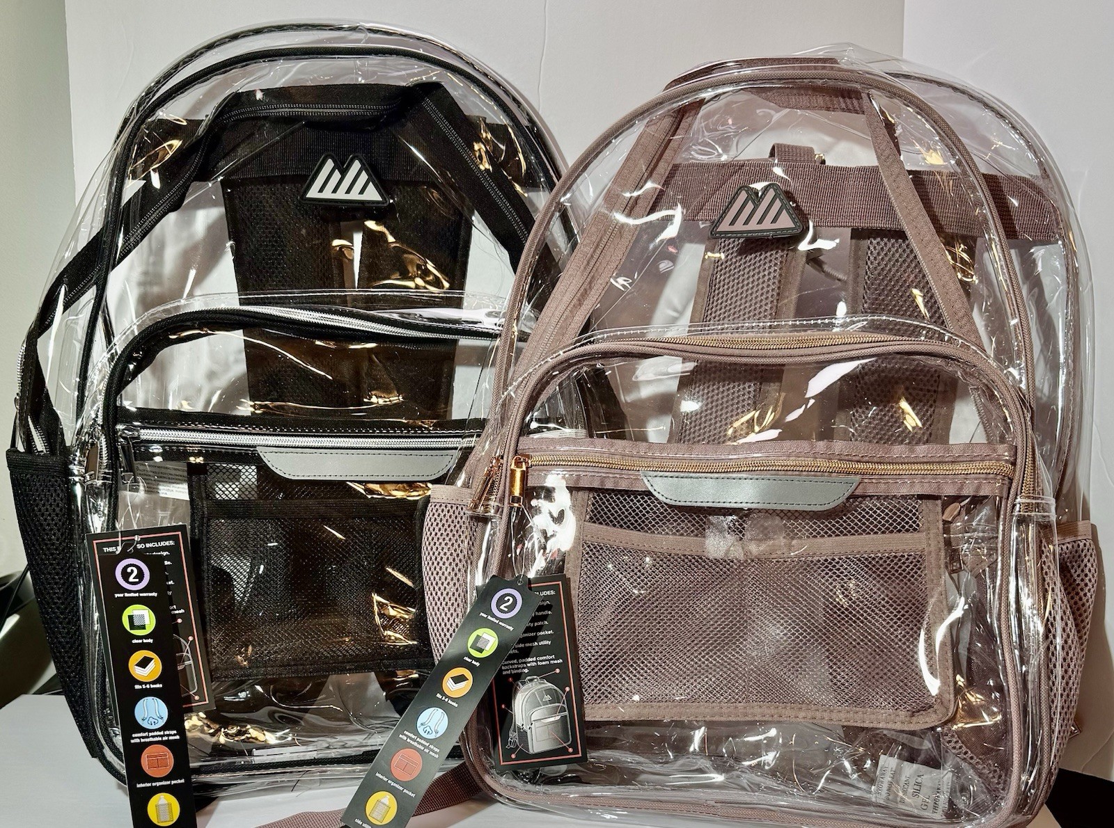 “Two” Summit Ridge Back Packs Black&Clear-Rose&Clear New W/Tags