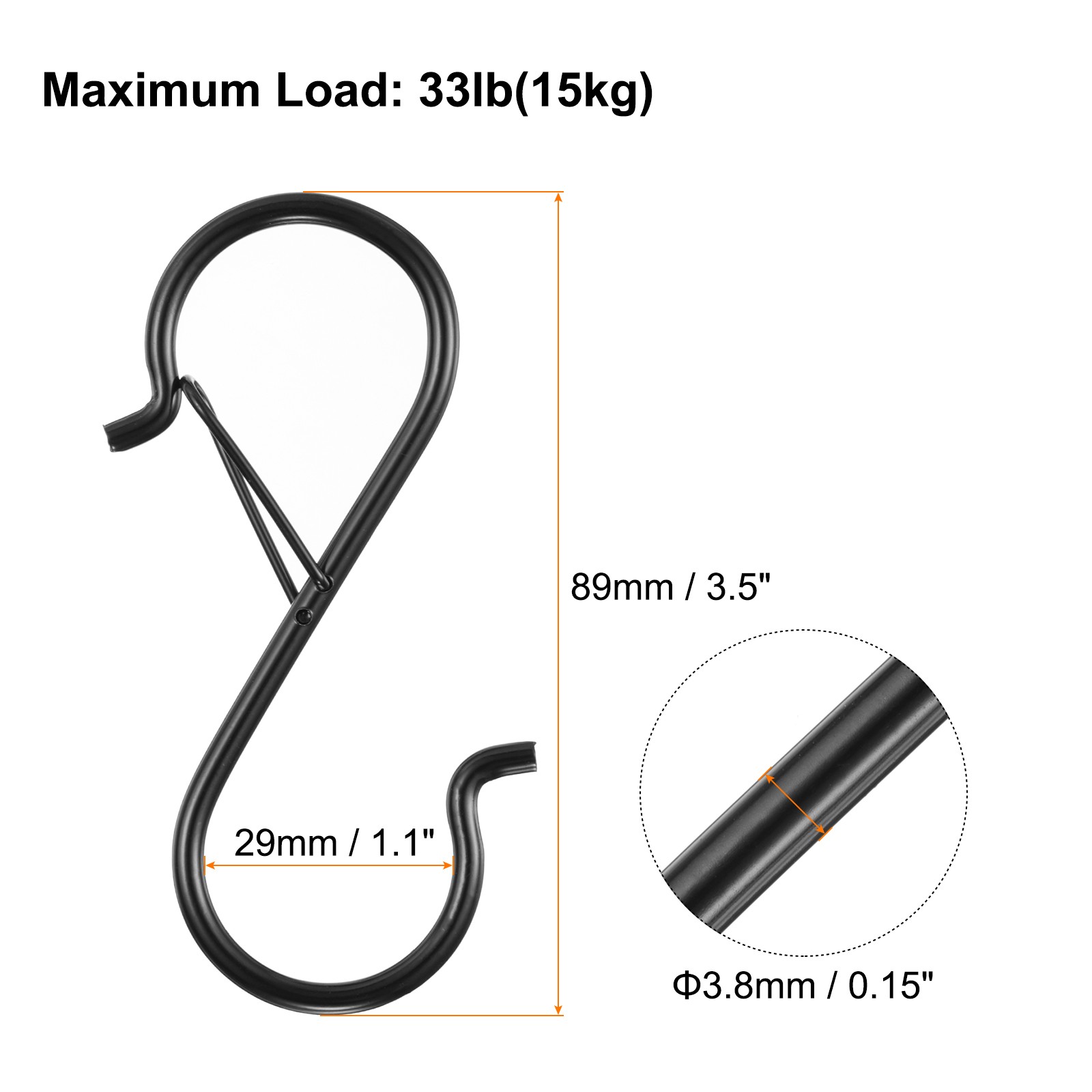 20pcs S Hooks 3.5 Inch S-shaped Hook with Safety Buckle for Hanging Black gallery