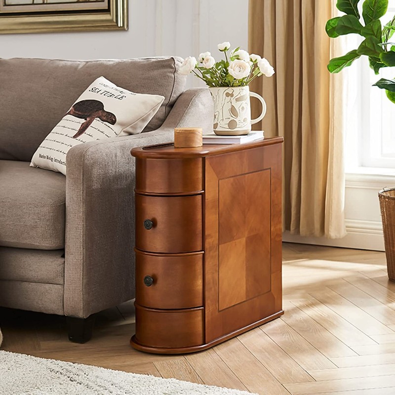 Tribesigns Narrow End Table Sofa Side Table Slim Wood Nightstand with 2 Drawers gallery