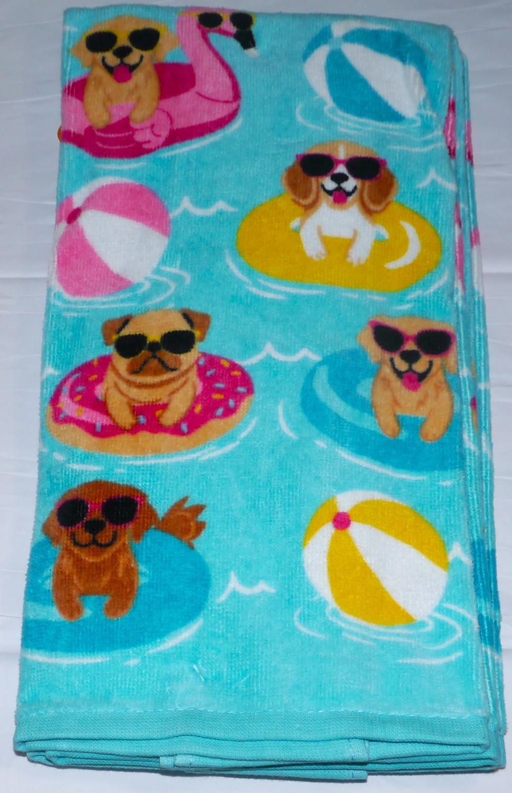 NEW Mainstream 2 Pk Velour Terrycloth Kitchen Towels Summer Puppies Dogs Bulldog gallery