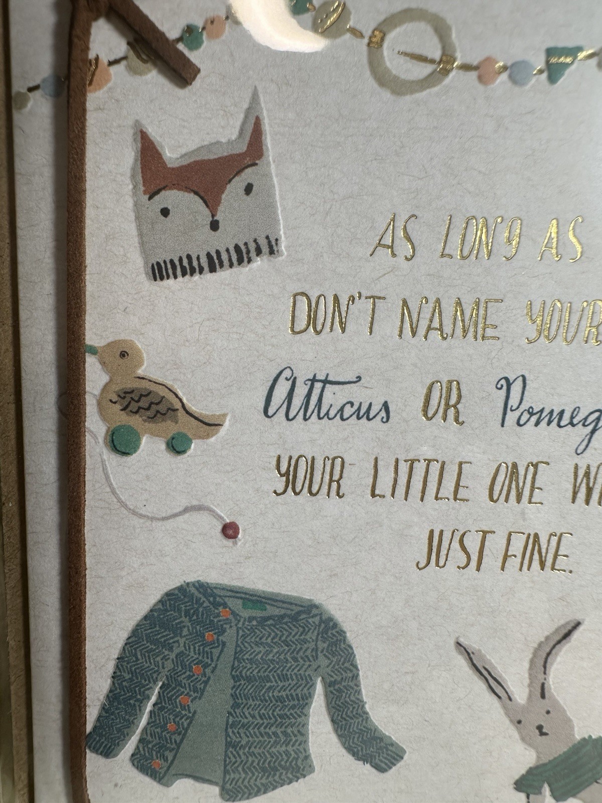 Papyrus Bird & Quill BABY SHOWER Card Don't Name Baby Atticus or Pomegranate gallery