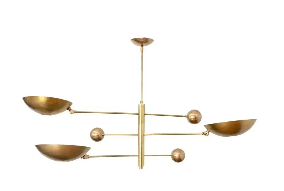 3 Light Pendant Mid Century Modern Raw Brass Sputnik chandelier light Fixture gallery