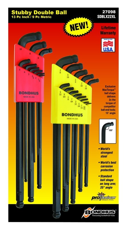 Bondhus Stubby Dual Double Ball End Hex L Wrench Set Metric SAE Inch USA 27098 gallery