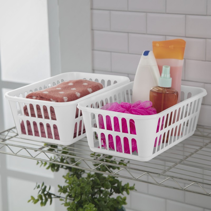 (6 pack) Storage Basket, Versatile Open Plastic Bin, White gallery