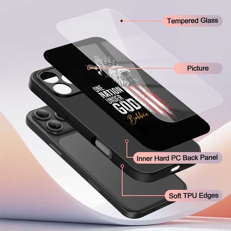 9H Tempered Glass Case For iPhone 17 15 16 Custom Rustic Grunge Flag Phone Cover gallery
