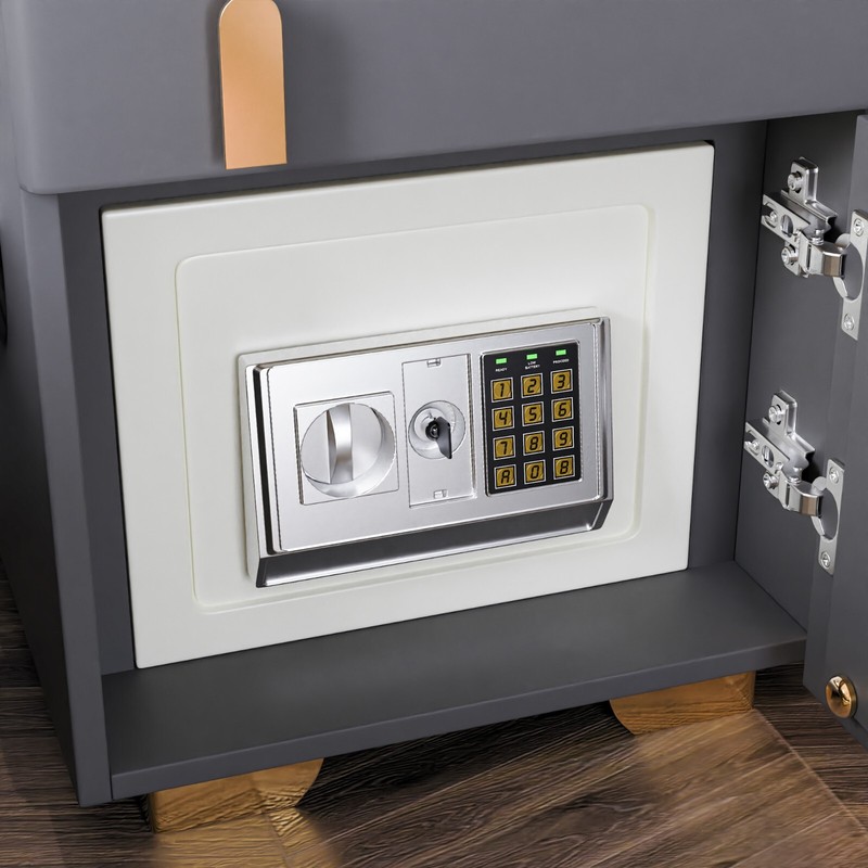 Double Drawer Smart Bedside Table with Safe (Dark Gray) gallery