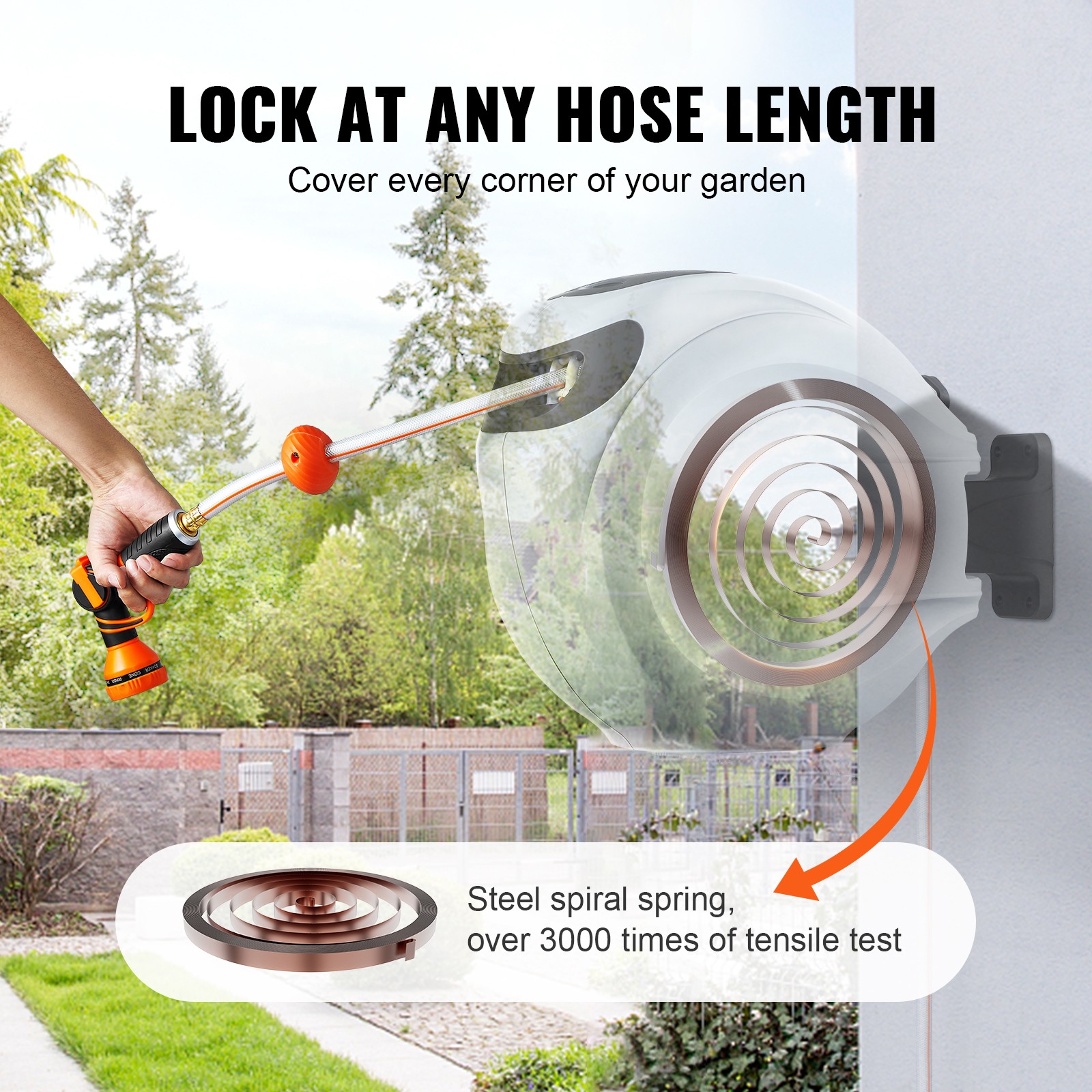 VEVOR Retractable Garden Hose Reel Wall Mounted Swivel Auto Rewind Water Hose gallery