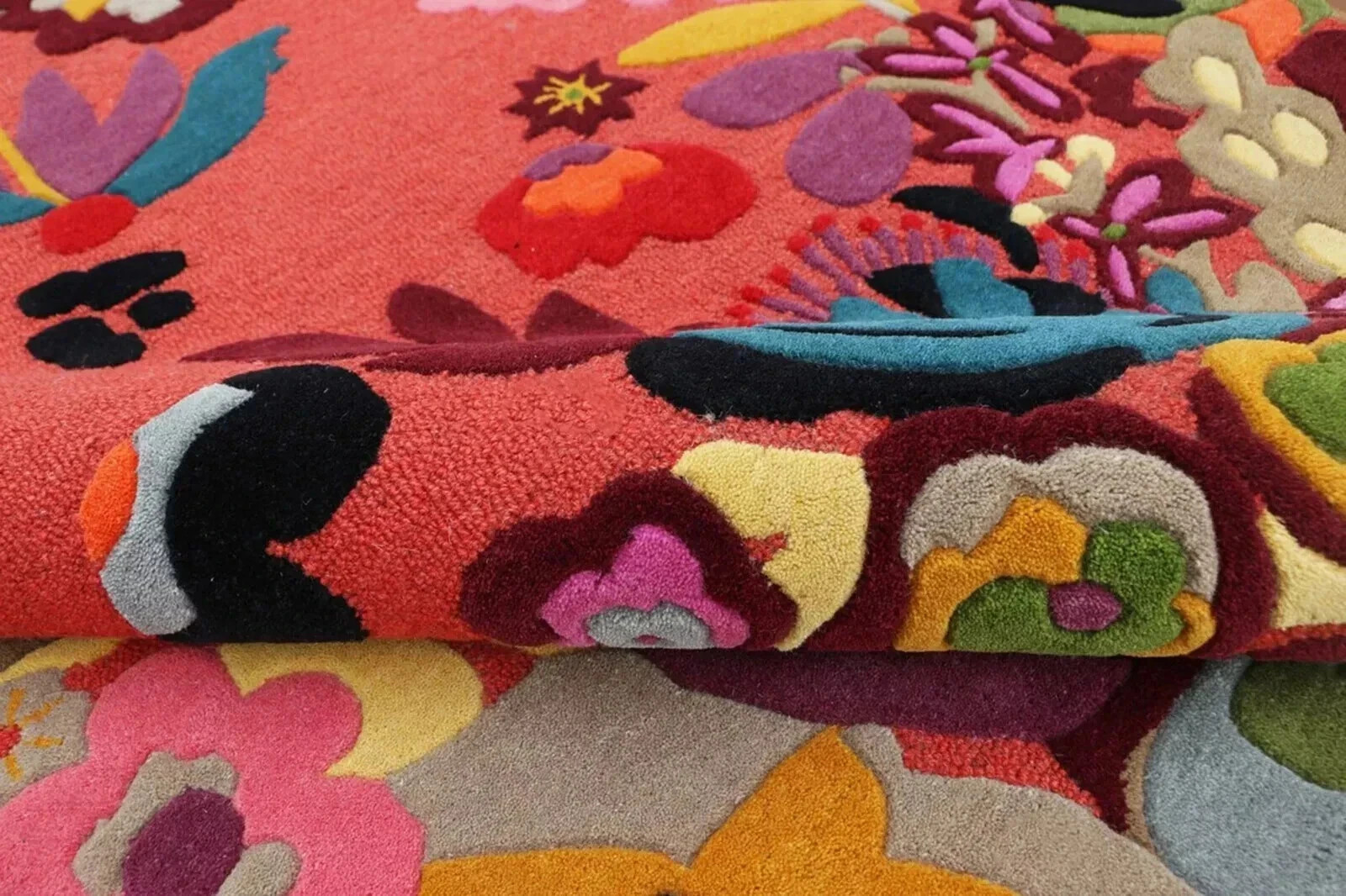 New Floral Red High & Low Pile Modern Hand-Tufted 100% Wool Area Rug Carpet gallery