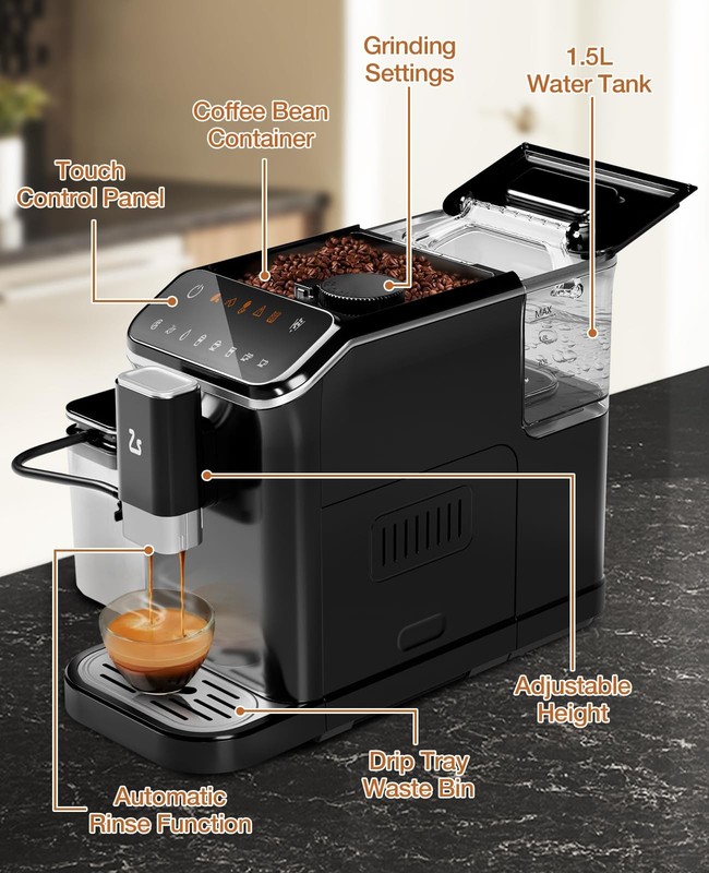 Fully Automatic Coffee Machine, 20 Bar Espresso Machine with Grinder & Automatic gallery