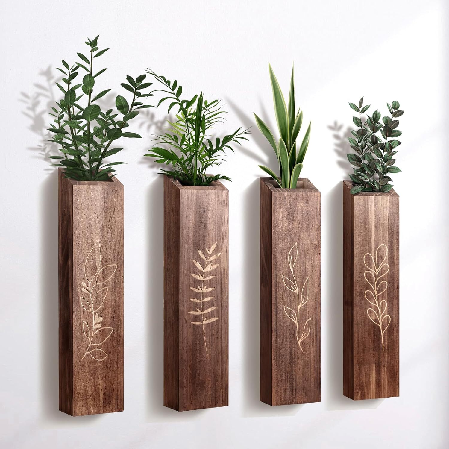 4 Pack Wood Indoor Wall Planter, Modern Wall Decor for Living Room Bedroom gallery