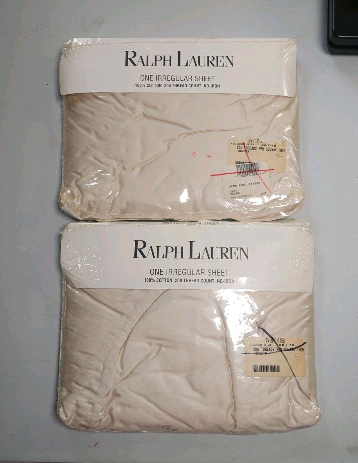 2 Ralph Lauren Twin Fitted Sheets Cotton 200 Thread Oatmeal Color Irregular gallery
