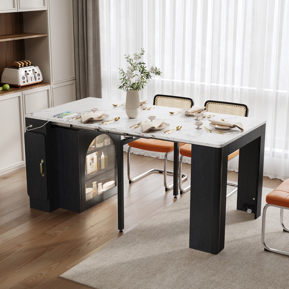 Extendable TREXM Rolling Kitchen Island with , Built-in Socket & Side Hooks gallery