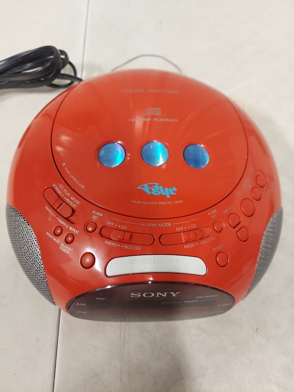 Sony Dream Machine ICF-CD831 CD Player Alarm Clock Radio Red ~Tested Works #3452 gallery
