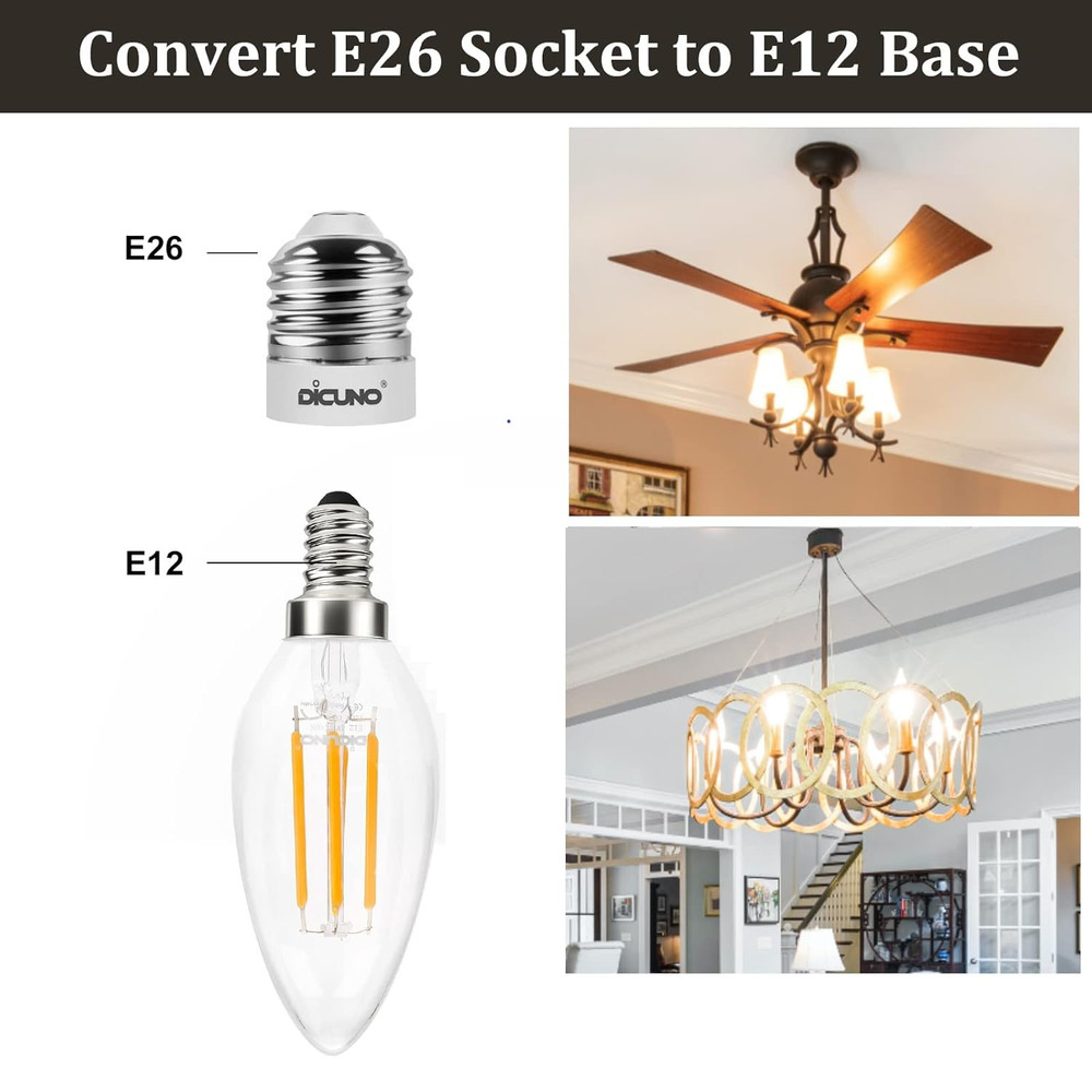 E26 to E12 Socket Adapter, Medium E26 to Candelabra E12 Base Bulb Converter, ...