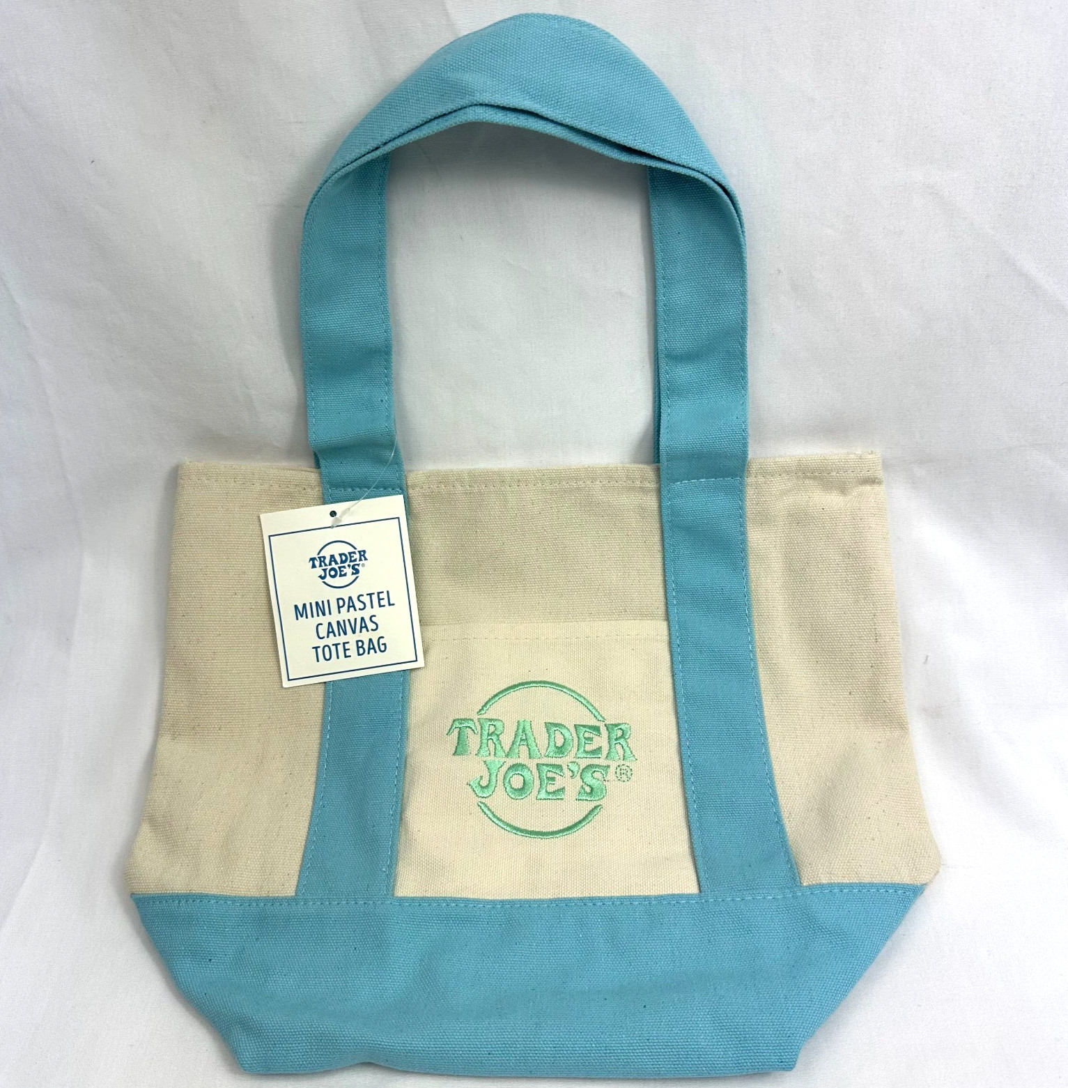 Trader Joe’s Mini Canvas Tote Bag Blue Pastel Reusable NEW 2026 gallery