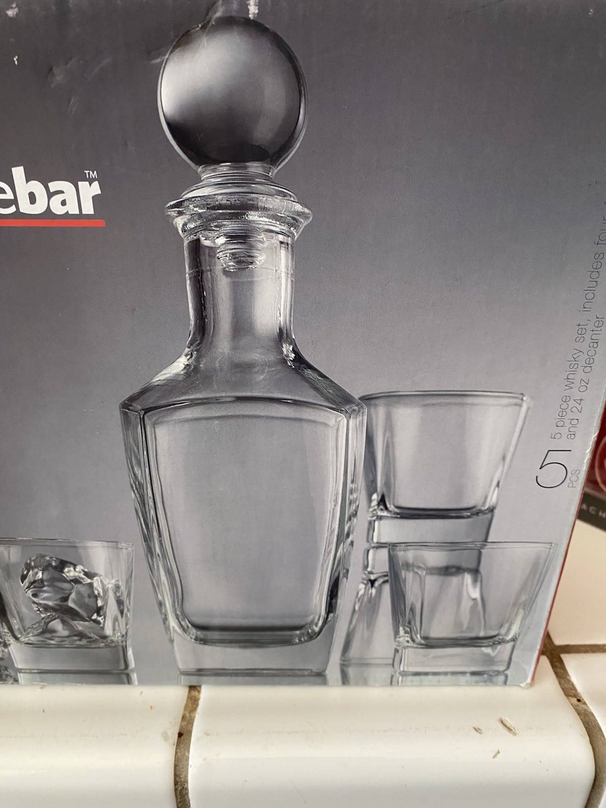 Above the Bar Glass 5 piece Whiskey Set, 24 oz decanter and 4 glass cups gallery